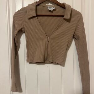 Princess Polly Beige Ribbed Crop Top